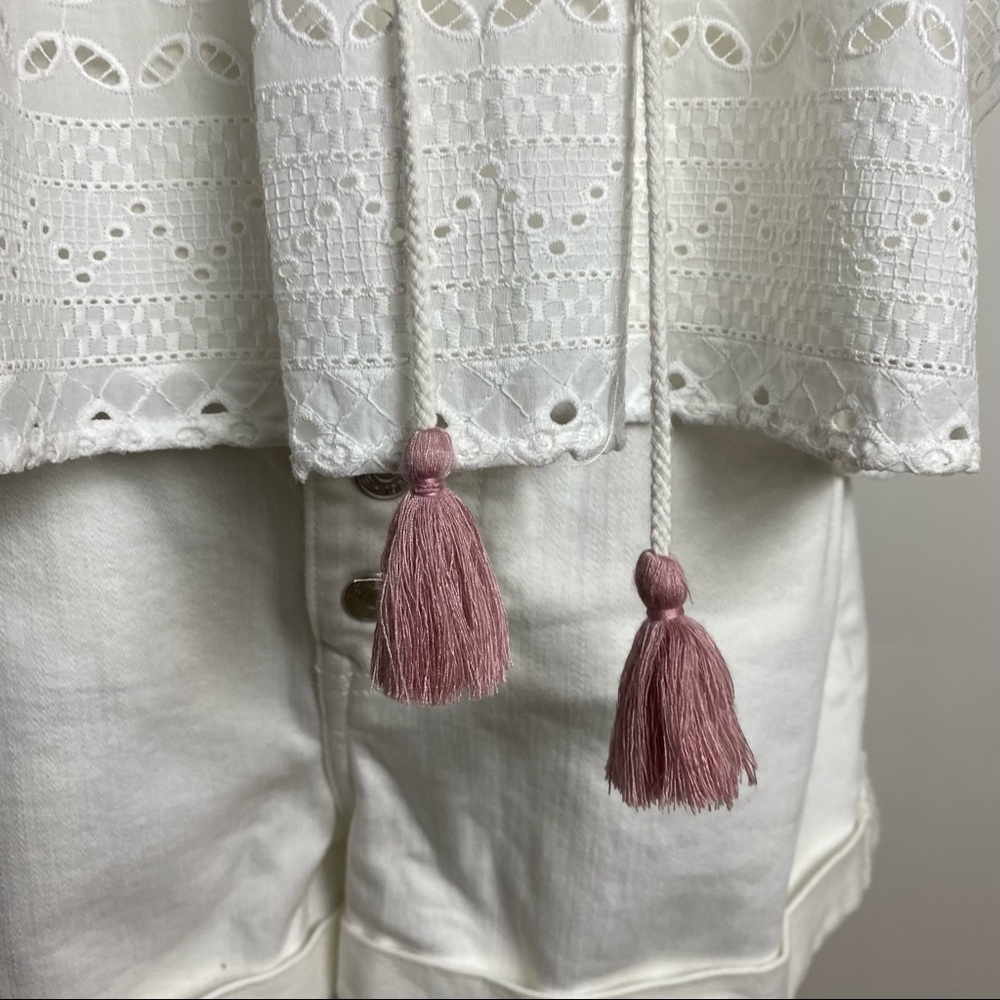 NWT REBECCA MINKOFF Caro Eyelet Ruffle Top White M - Picture 3 of 10